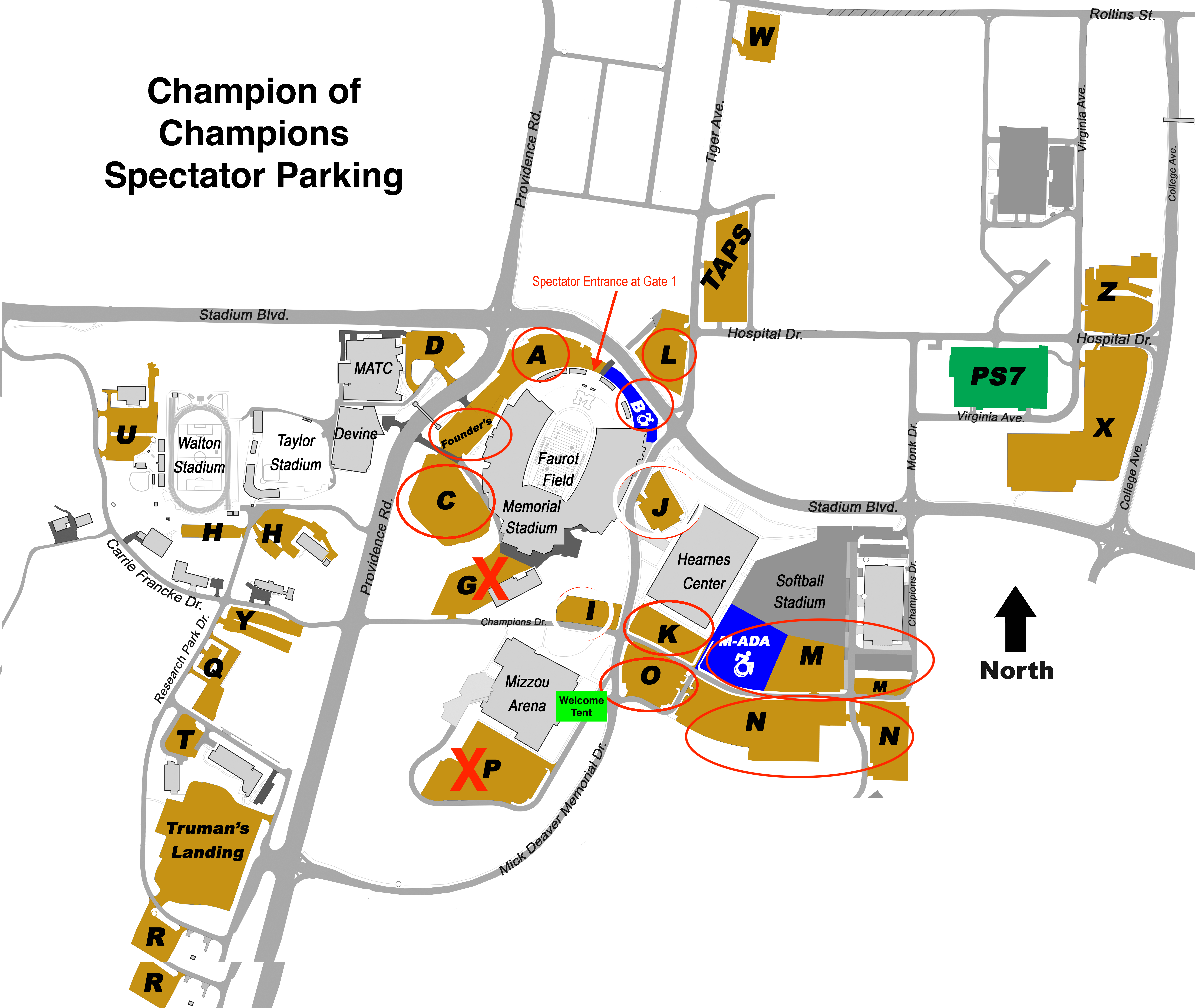 Champion of Champions Spectator Parking Map