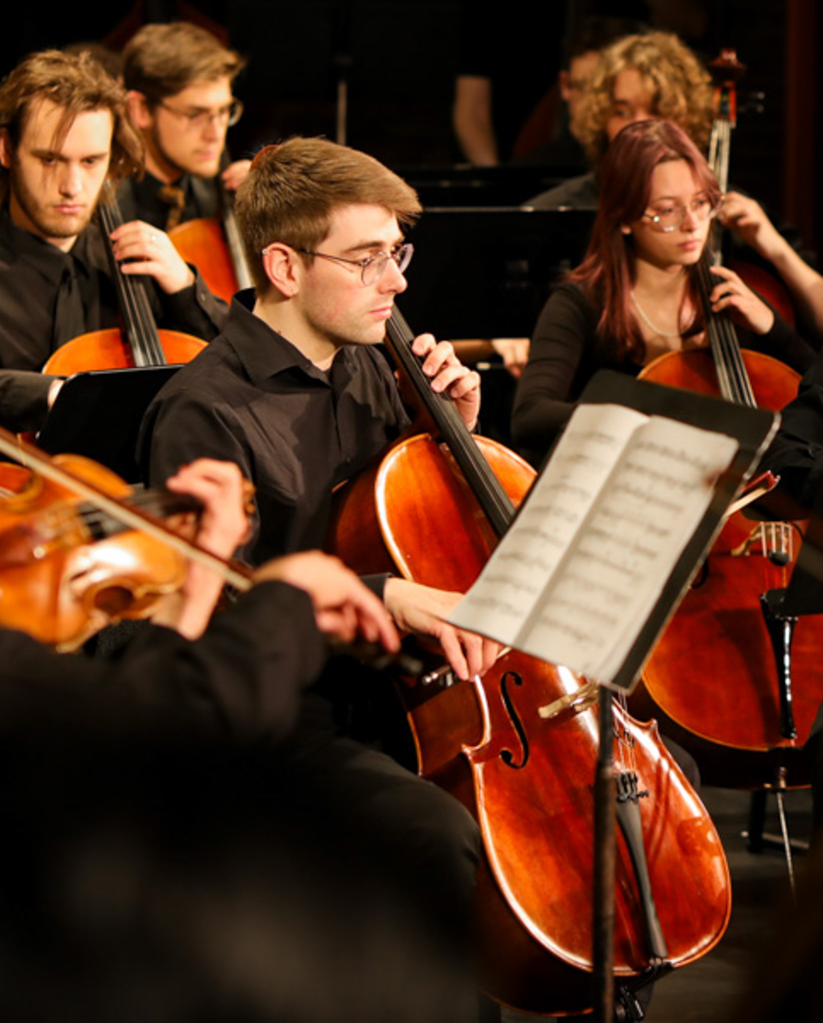 A photo of a viola player playing a viola